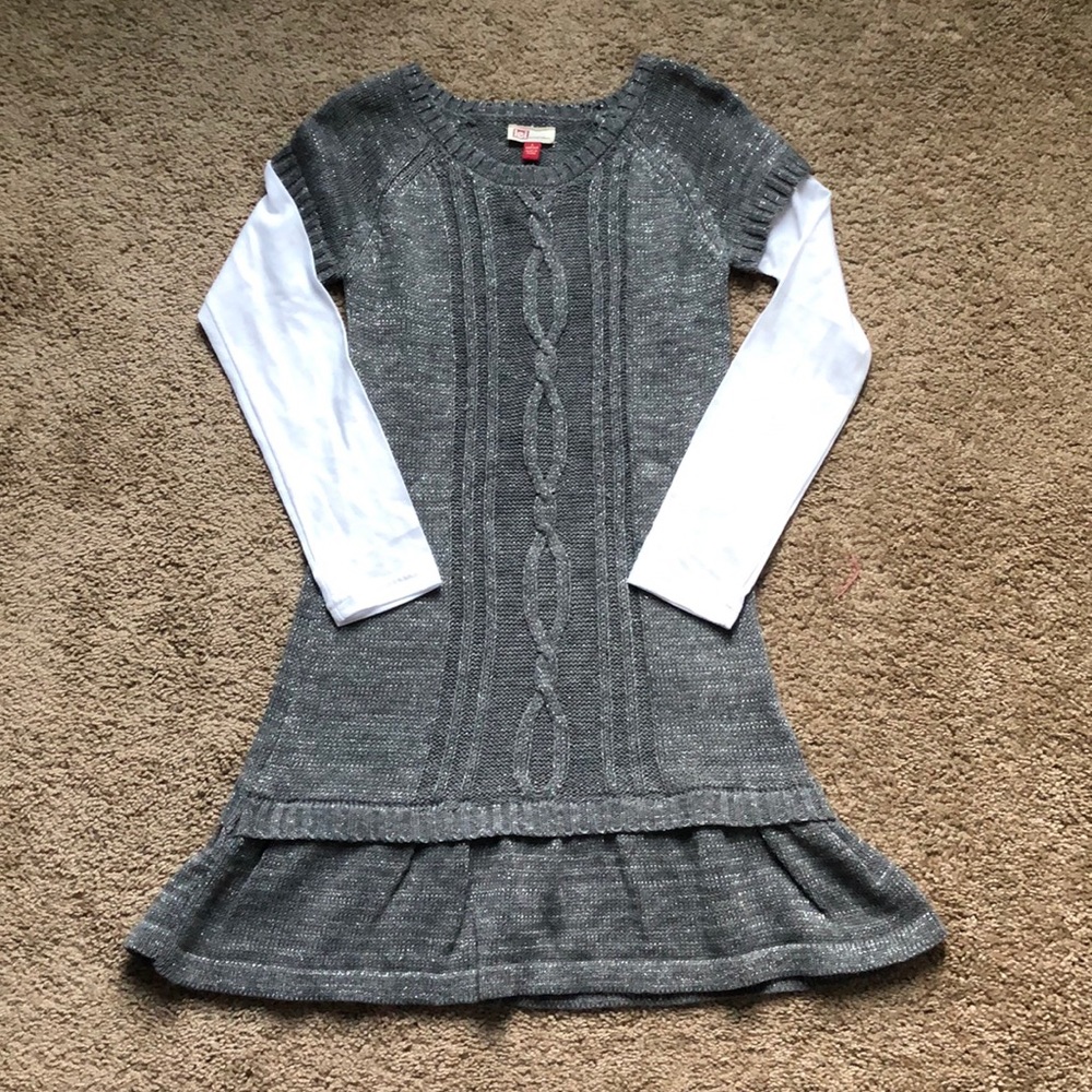 LEI Sweater Dress‎ Girls Size Large 10/12 Grey White Long Sleeve